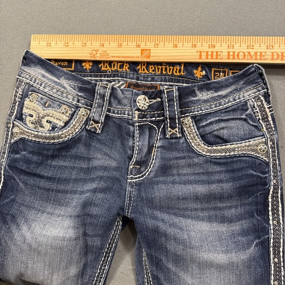 Rock Revival Raven Skinny Jean WOMEN 24EMBROIDERED THICK STITCH WHISKERING - Picture 10 of 11